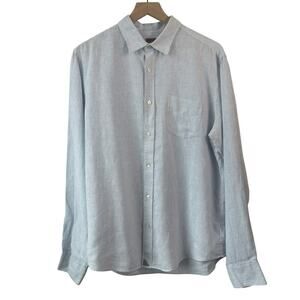 Untuckit Mens Shirt Large Blue Striped Slim Fit 100% Linen Wrinkle Resistant